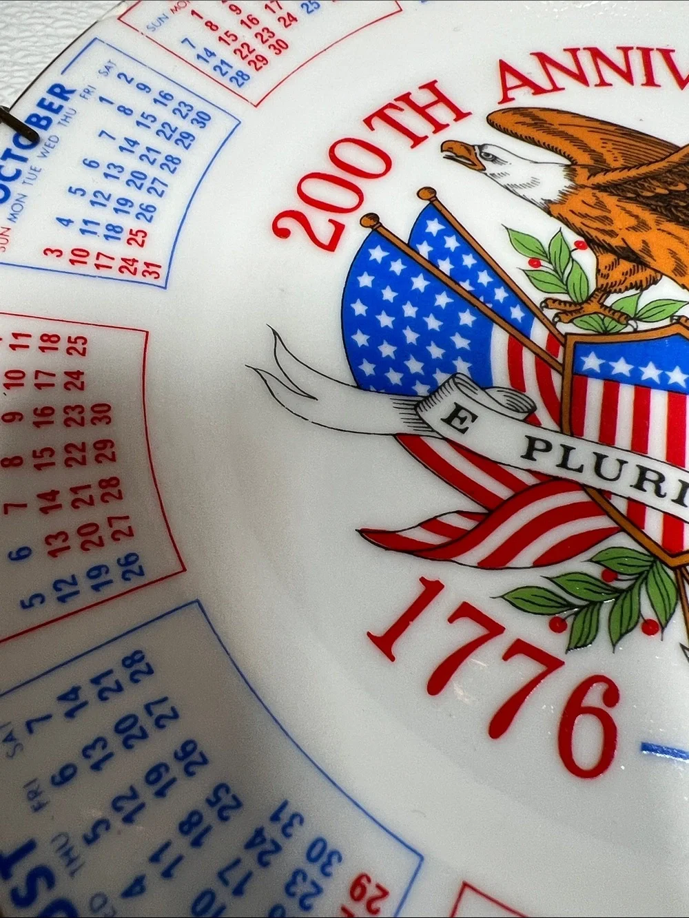 200th ANNIVERSARY YEAR 1776-1976 Calendar PLATE AMERICAN FLAG & EAGLE
